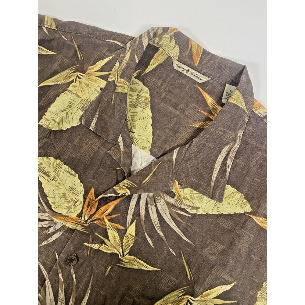 Tommy Bahama Shirt‎ Mens XL Brown Aloha Hawaiian Camp 100% Silk Resortwear